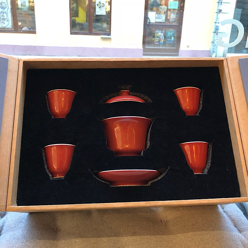 Porzellan Gaiwan Set Rot (150 ml)