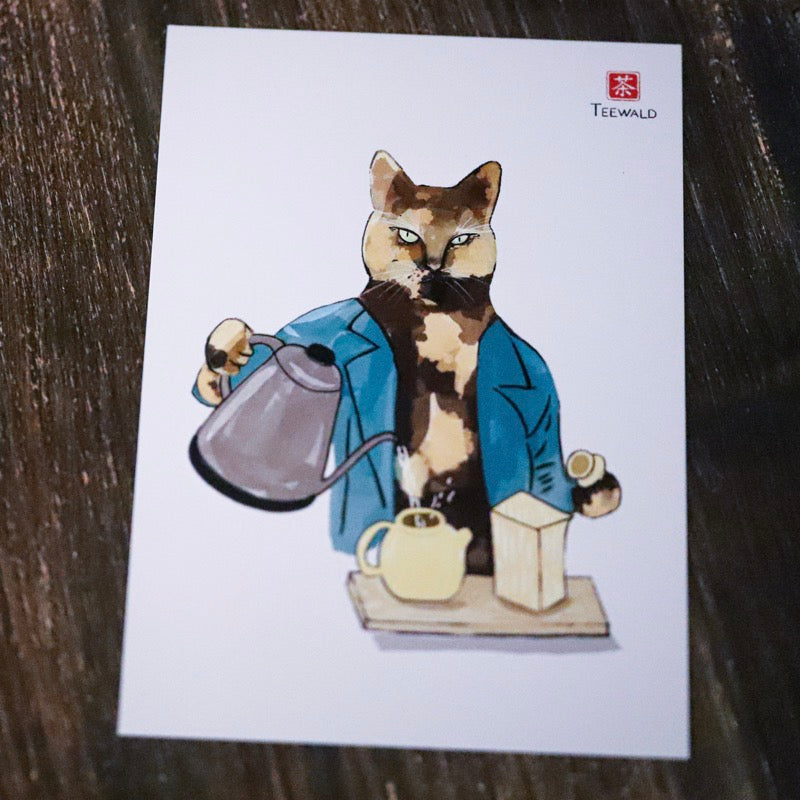 TEEWALD Tee Postkarte Gong Fu Cha Cat